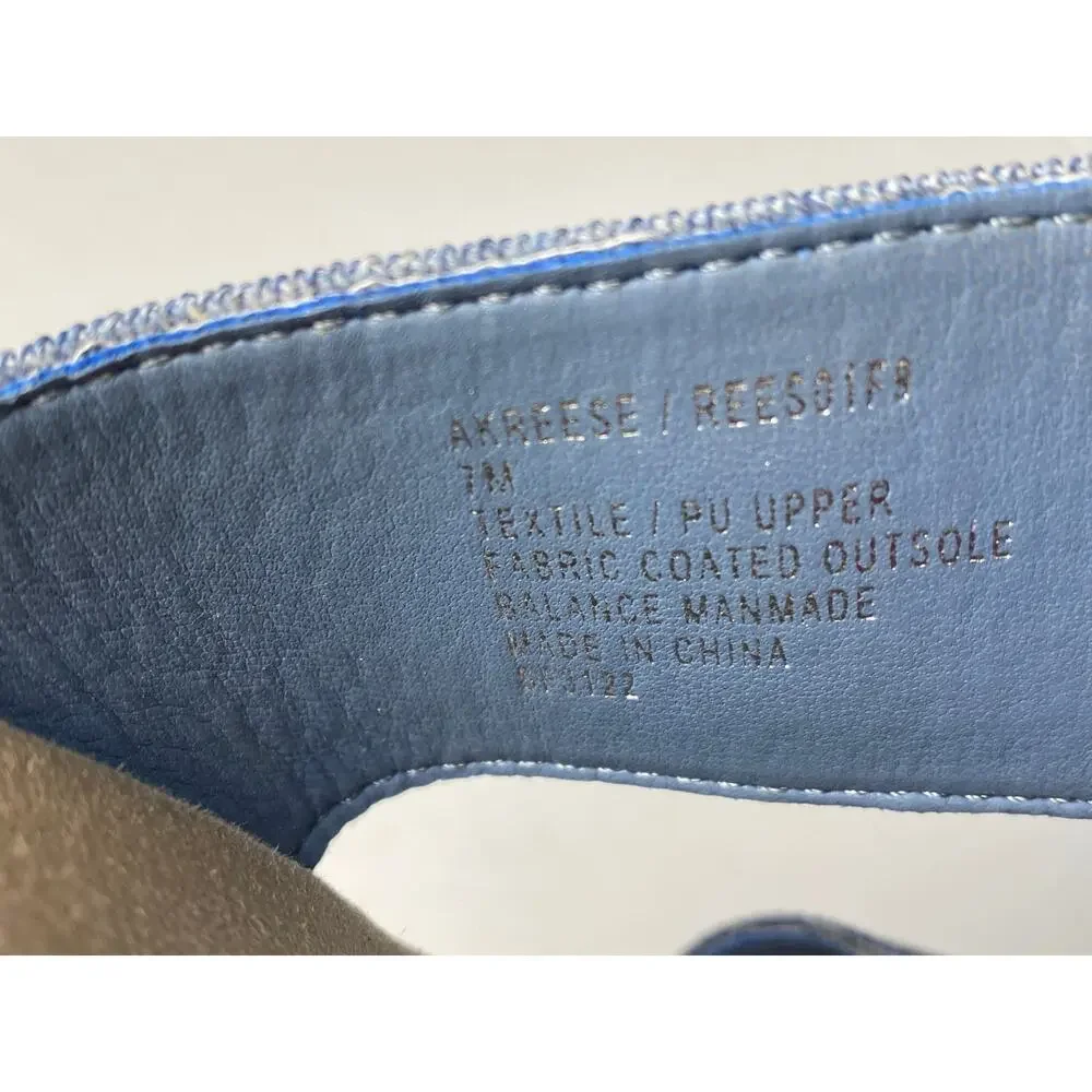 Anne Klein Reese Blue Canvas Wedge Cork Sandals Women's Size 7